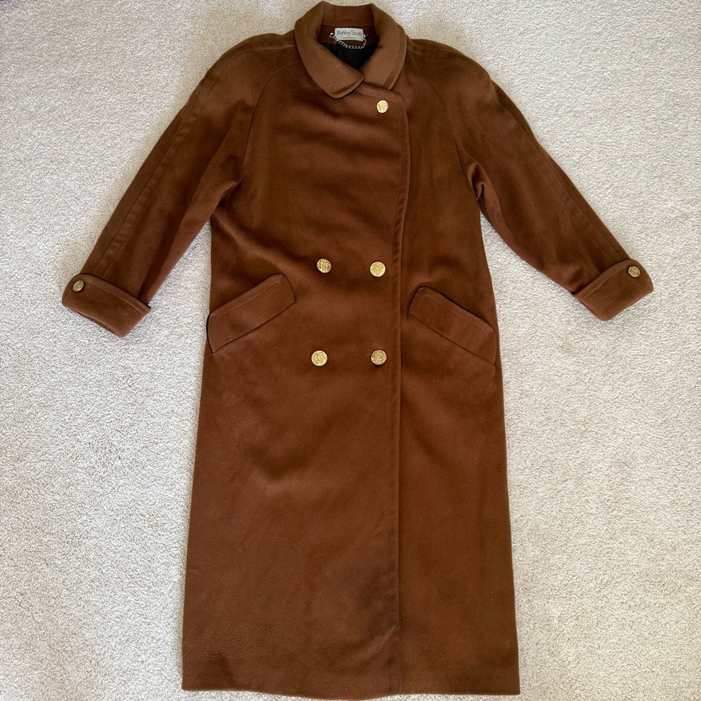 Vintage Ashley Scott 100% pure wool women's long brown overcoat Medium/Large